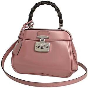 GUCCI Pink Leather Bamboo Shoulder Bag